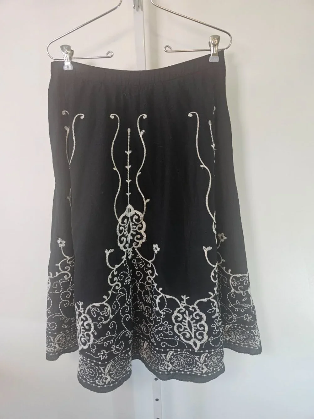 Coldwater Creek Skirt Black White Embroidered Midi Boho Festival S